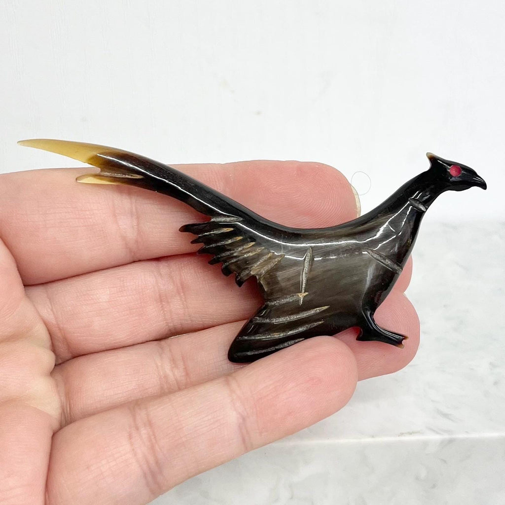 Vintage Hand Carved Horn Pheasant Bird Brooch 8.5cm Wide MillyOliverVintage