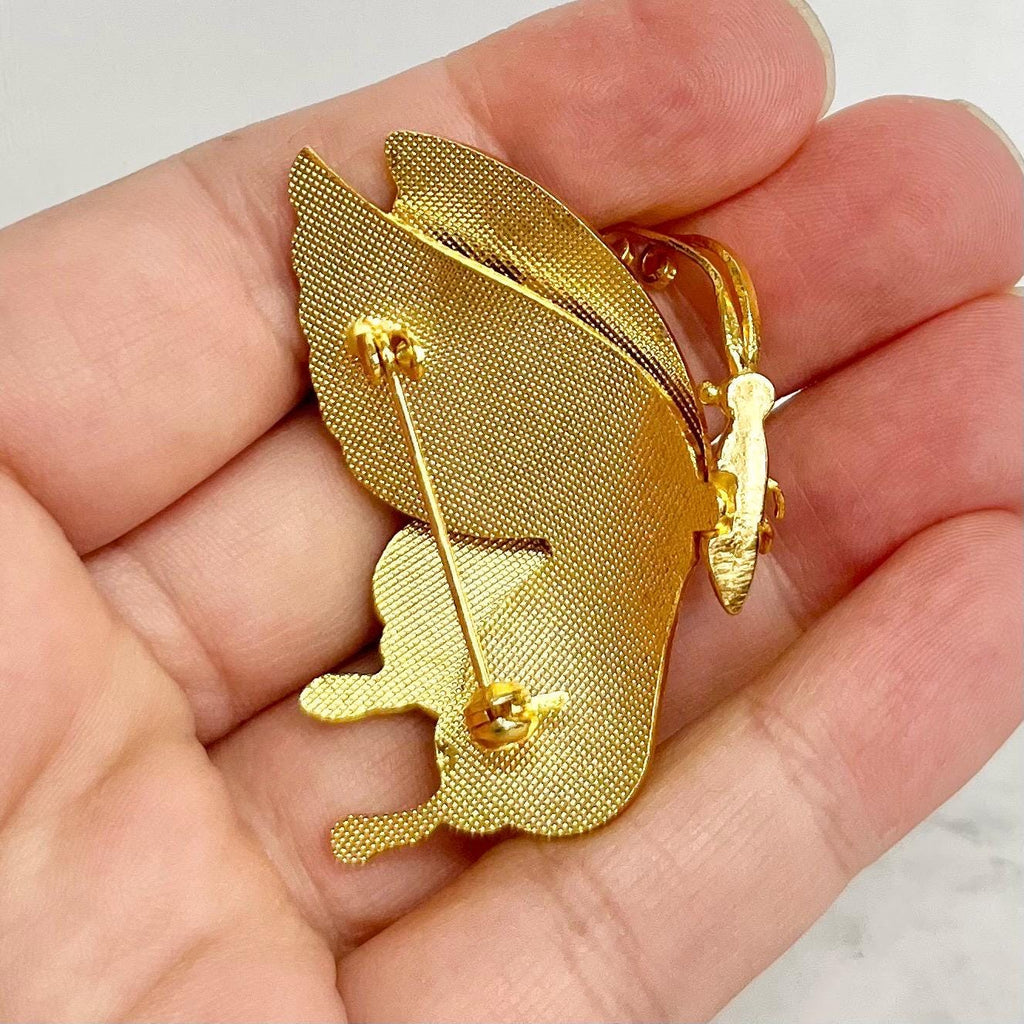 Vintage White & Gold Tone Cloisonne Style Enamel Butterfly Brooch Costume Jewellery Piece MillyOliverVintage