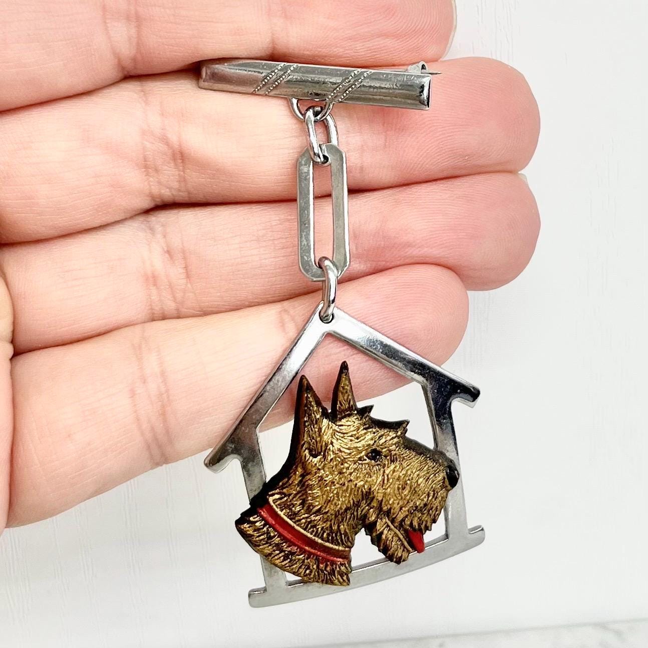 Scottish Terrier Dog Brooch : 1940’s 1950’s Celluloid and Silver Plate MillyOliverVintage