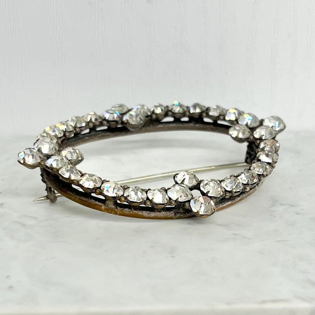 Large Clear Crystal Oval Brooch in a Brass / Silver Tone Setting : Vintage Sparkly Paste Jewellery MillyOliverVintage