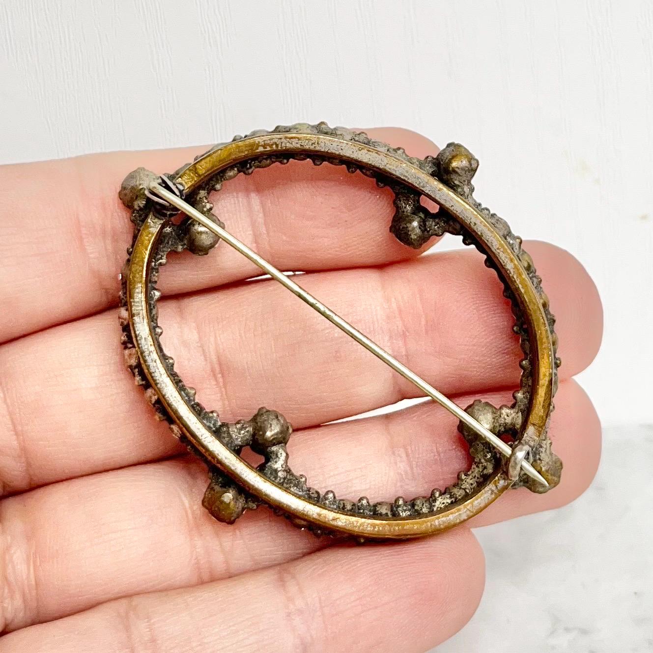 Large Clear Crystal Oval Brooch in a Brass / Silver Tone Setting : Vintage Sparkly Paste Jewellery MillyOliverVintage