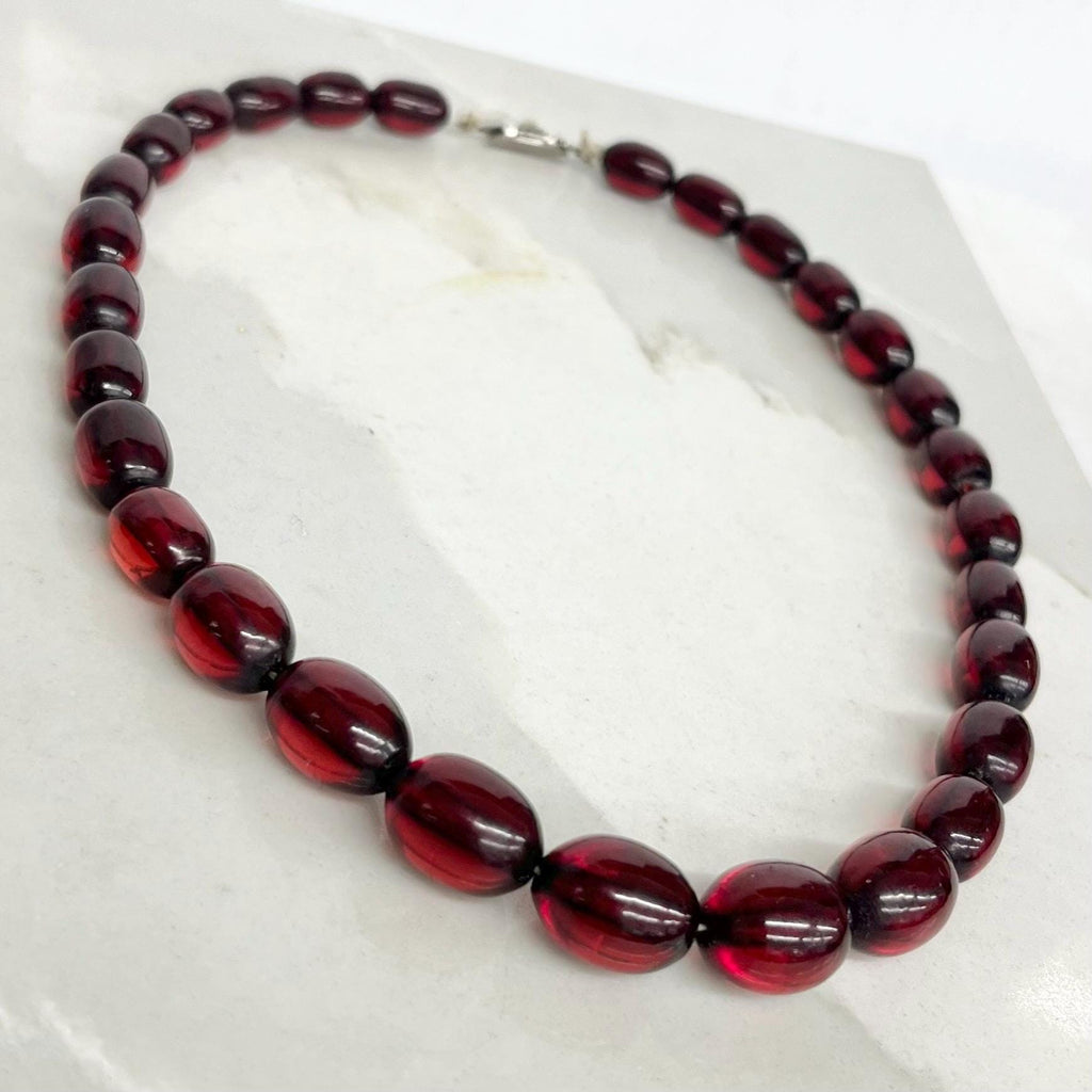 Vintage Early Plastic / Cherry Amber Bakelite ? Necklace Largest Bead 12x10mm MillyOliverVintage