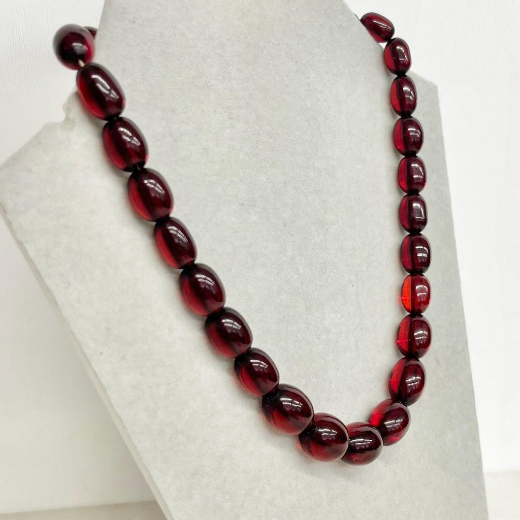 Vintage Early Plastic / Cherry Amber Bakelite ? Necklace Largest Bead 12x10mm MillyOliverVintage