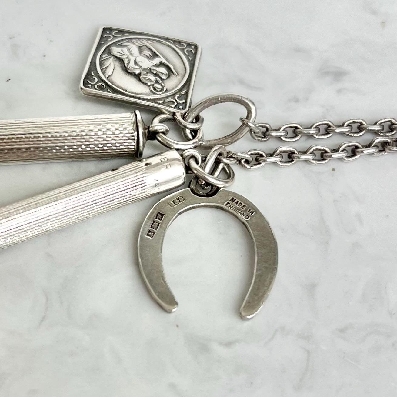 Sterling Silver Chatelaine Attachment Retractable Cigar Piercers Birmingham 1954-1956 with Horse Shoe St Christopher Charm Fully Hallmarked MillyOliverVintage