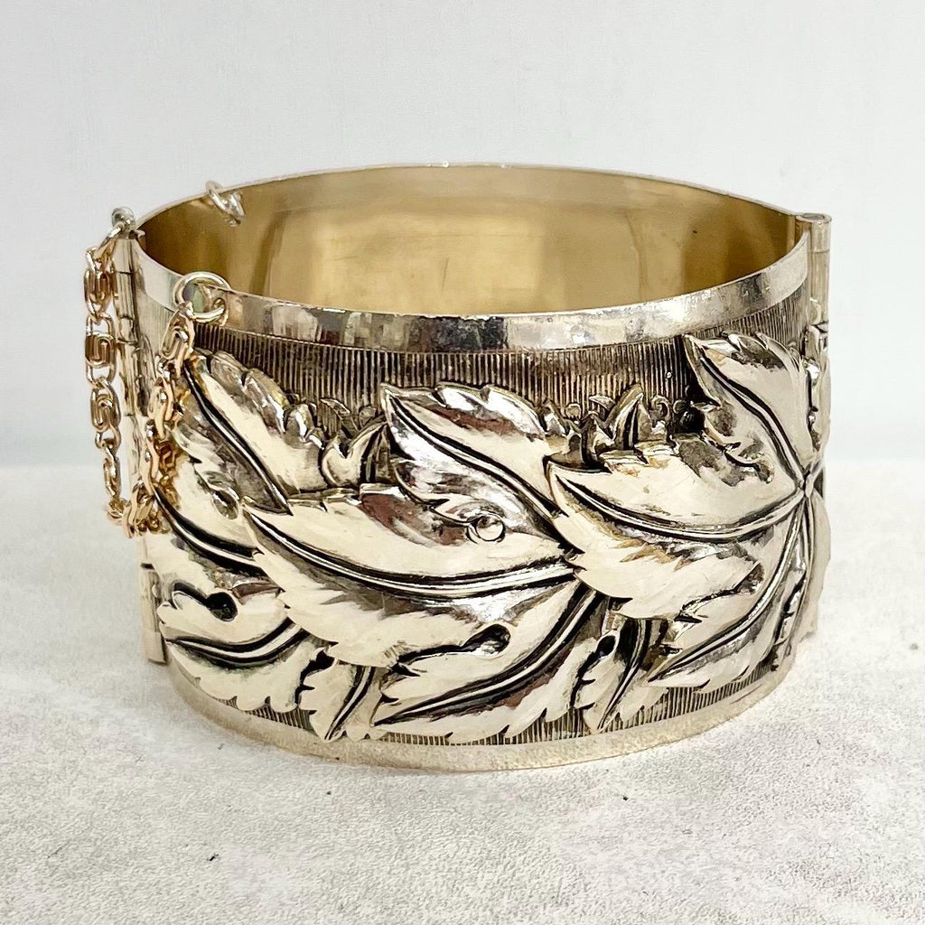 Wide Cuff Bracelet - Vintage 1970’s 1980’s Gold Tone Floral Wide Bangle MillyOliverVintage