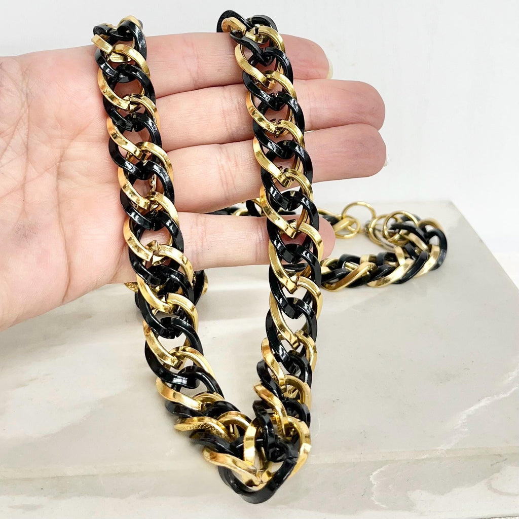 Vintage Chunky 22K Gold Plated Black & Gold Chain Necklace 1970’s - 1980’s Statement Power Chain MillyOliverVintage