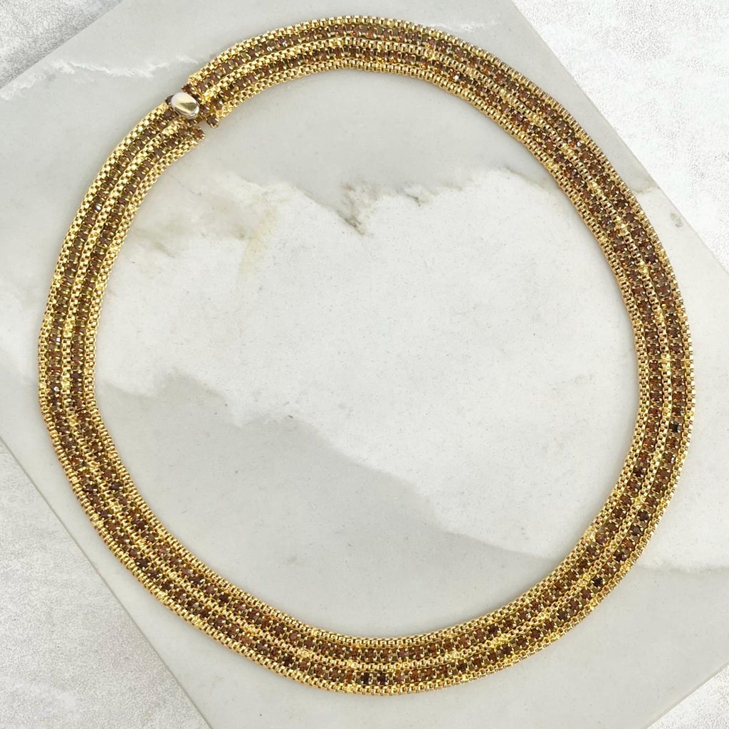 Vintage Gold Plated Brown Diamante Crystal Mesh Chain Collar Necklace 1980’s - 1990’s MillyOliverVintage
