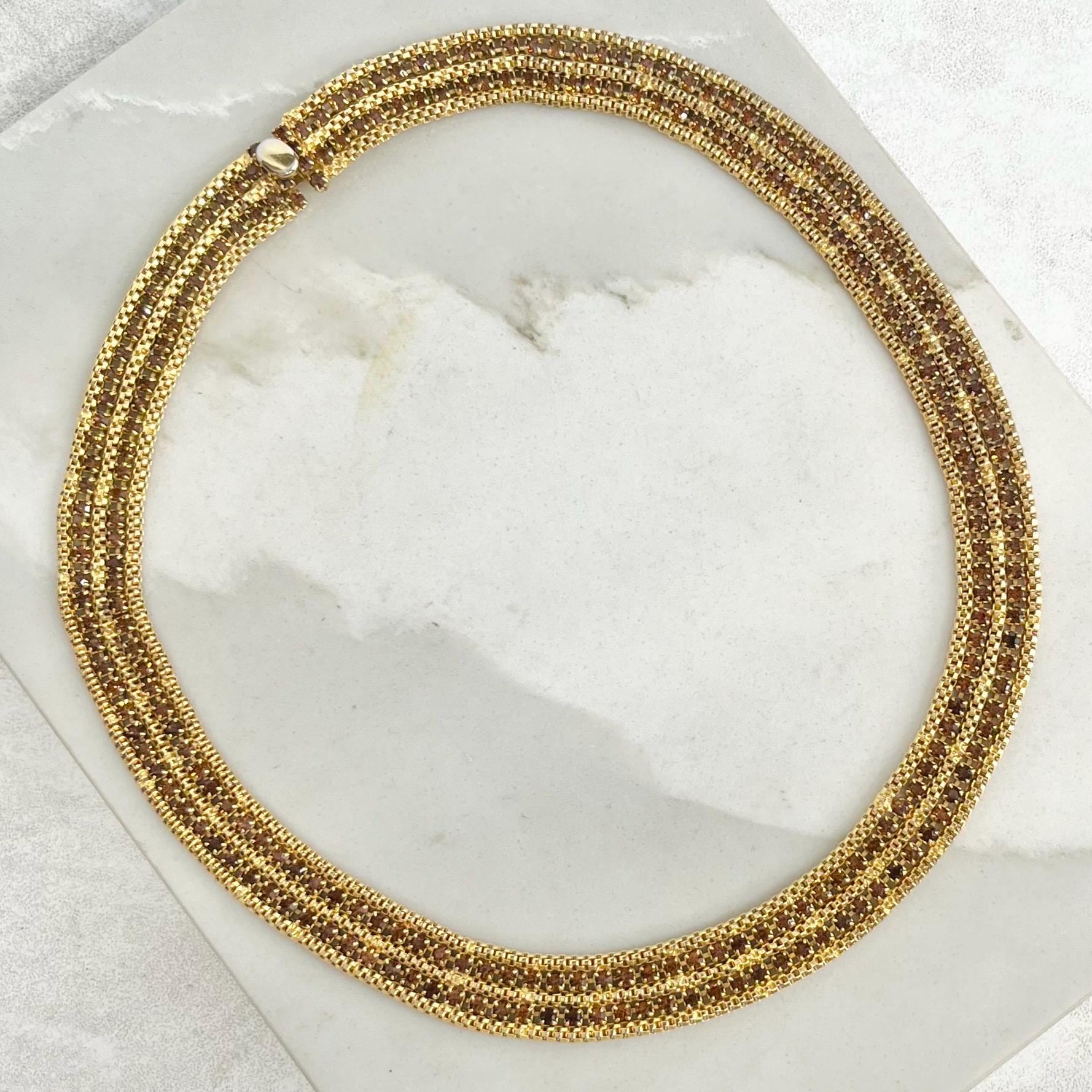 Vintage Gold Plated Brown Diamante Crystal Mesh Chain Collar Necklace 1980’s - 1990’s MillyOliverVintage