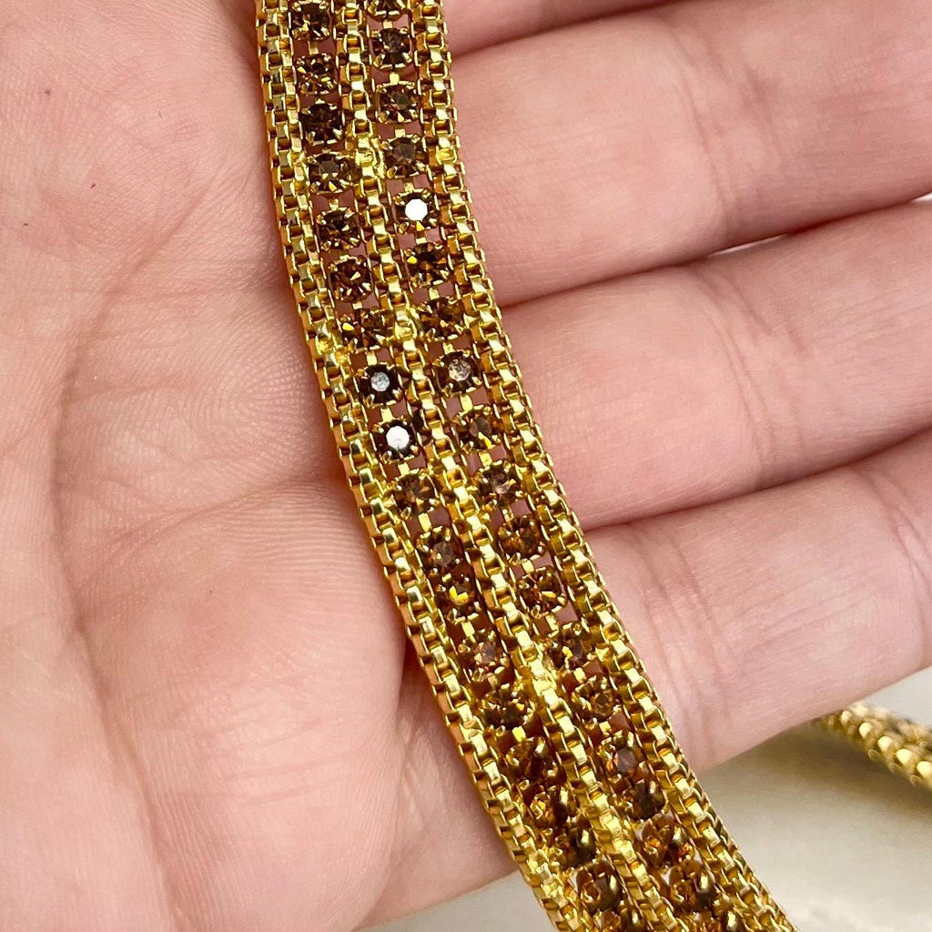 Vintage Gold Plated Brown Diamante Crystal Mesh Chain Collar Necklace 1980’s - 1990’s MillyOliverVintage