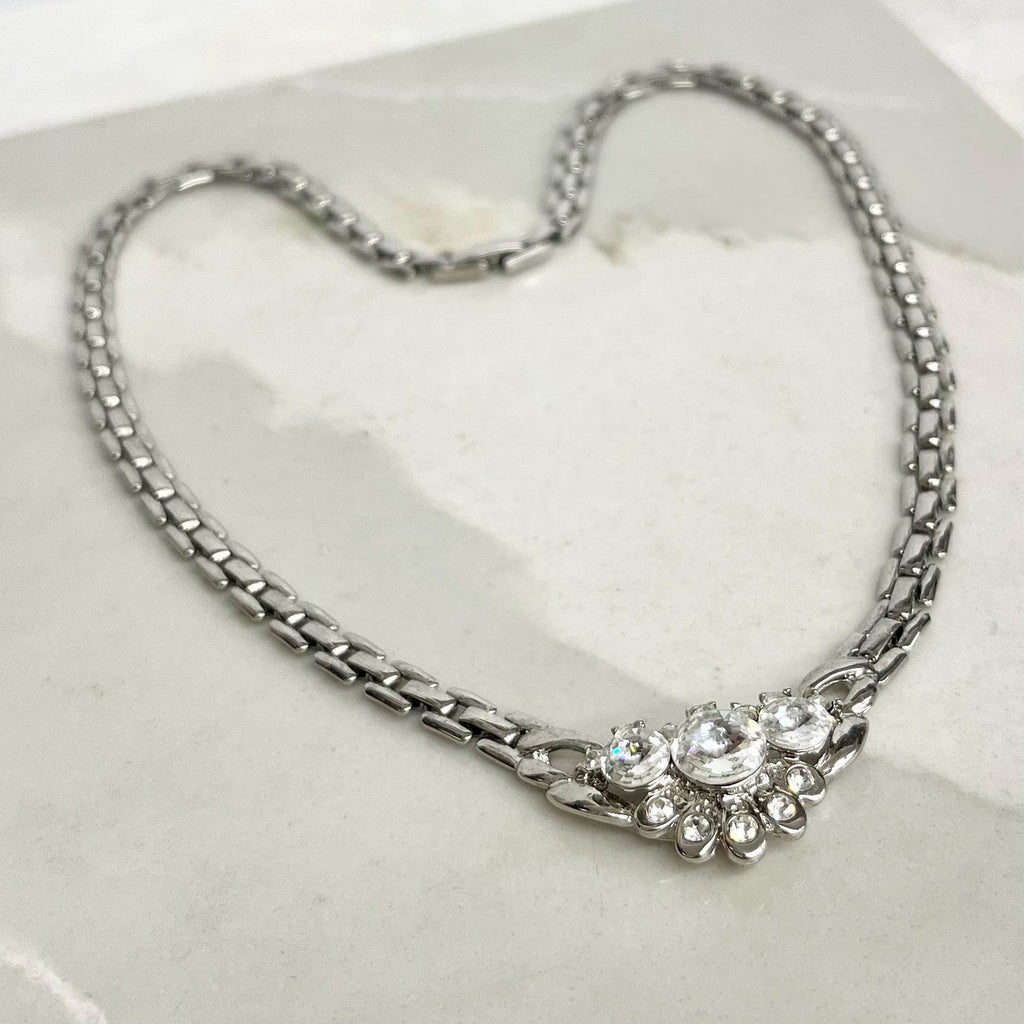 Vintage Silver Tone Panther Chain Crystal Necklace Beautifully Sparkling MillyOliverVintage