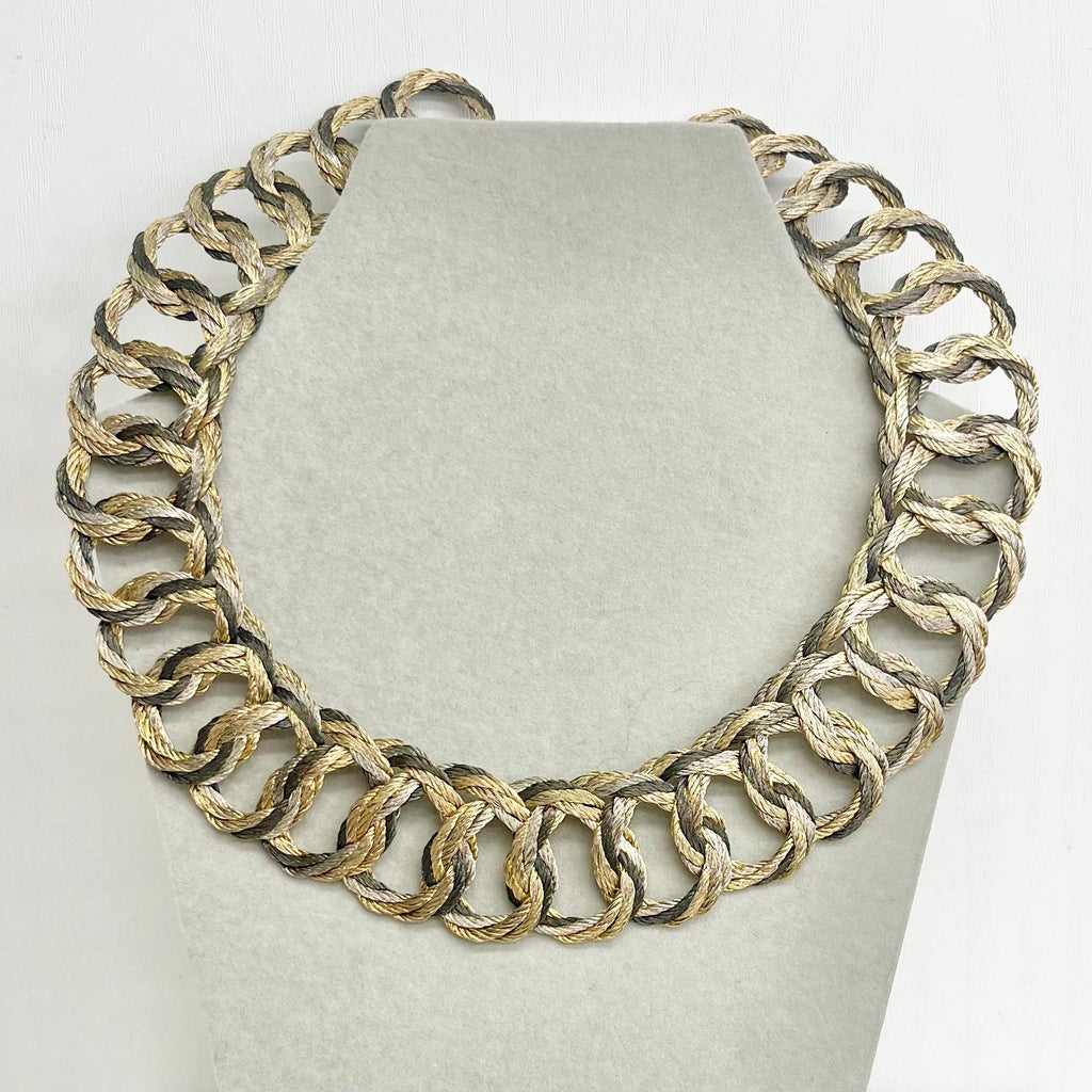 Three Tone Flat Chain Collar Necklace 1970’s - 1980’s Statement Power Chain 17” Long 30mm Wide MillyOliverVintage