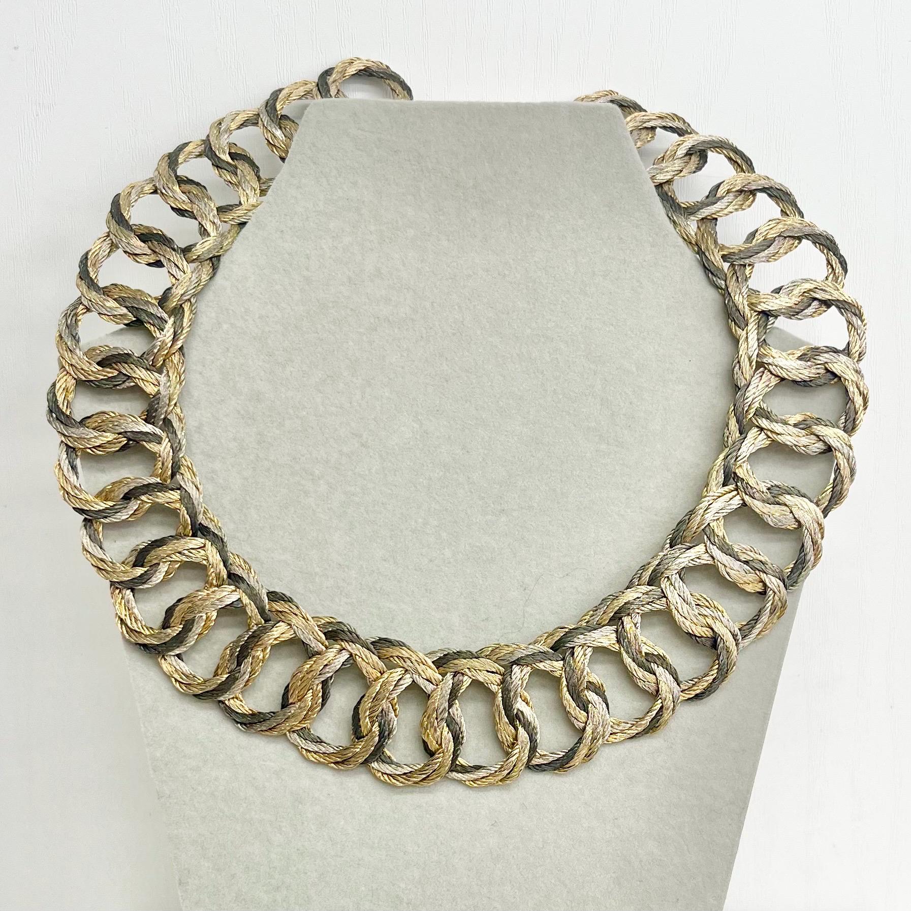 Three Tone Flat Chain Collar Necklace 1970’s - 1980’s Statement Power Chain 17” Long 30mm Wide MillyOliverVintage