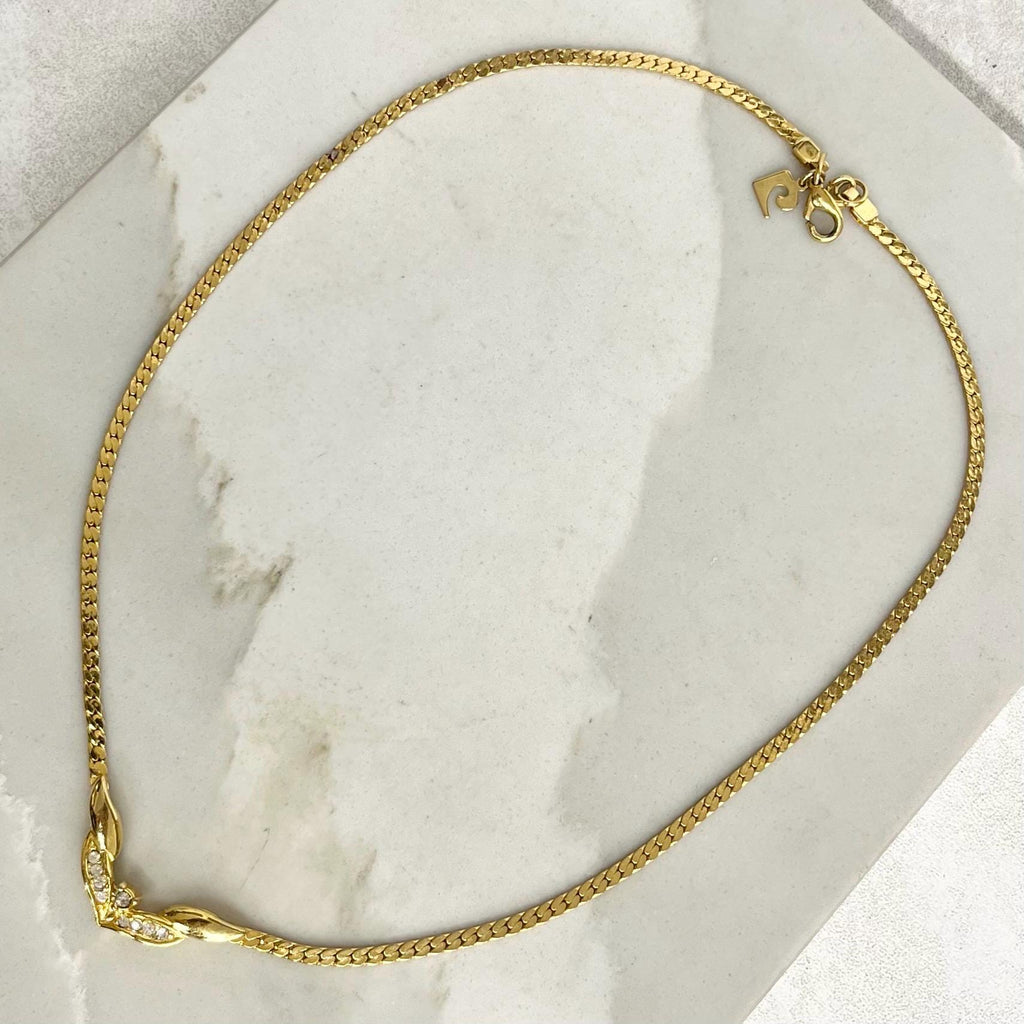 Pierre Cardin Gold Plate V Chain Crystal Necklace : Vintage Sparkling Jewellery MillyOliverVintage