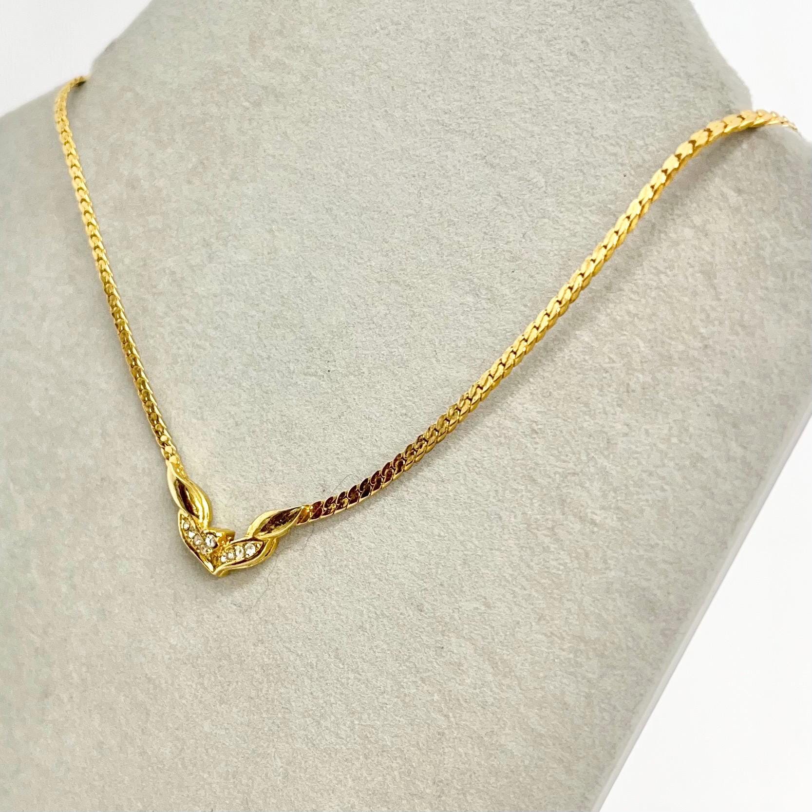 Pierre Cardin Gold Plate V Chain Crystal Necklace : Vintage Sparkling Jewellery MillyOliverVintage