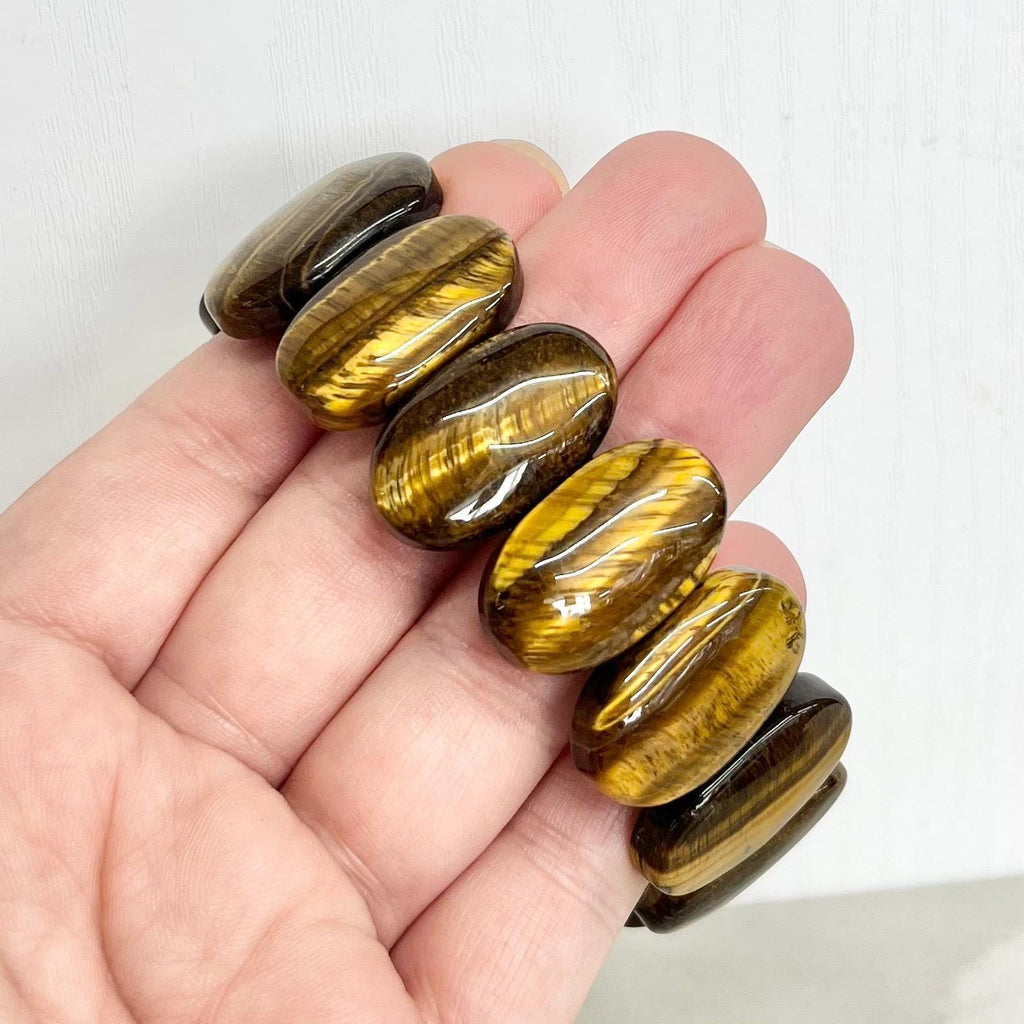 Brown Tigers Eye Bracelet : Vintage Semi Precious Wide Stretch Adjustable Bracelet MillyOliverVintage