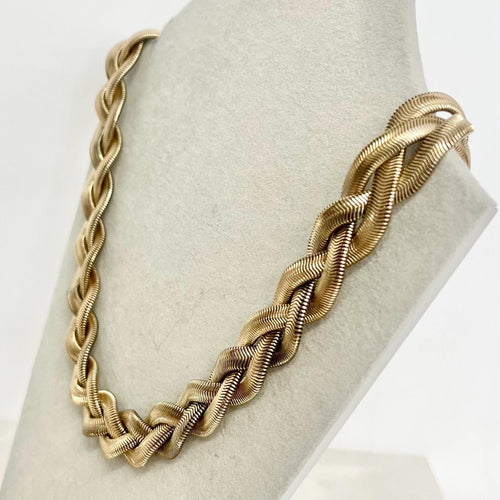17” Gold Tone Chain :Three Strand Herringbone Flat Plait Chain Necklace 1970’s - 1980’s MillyOliverVintage