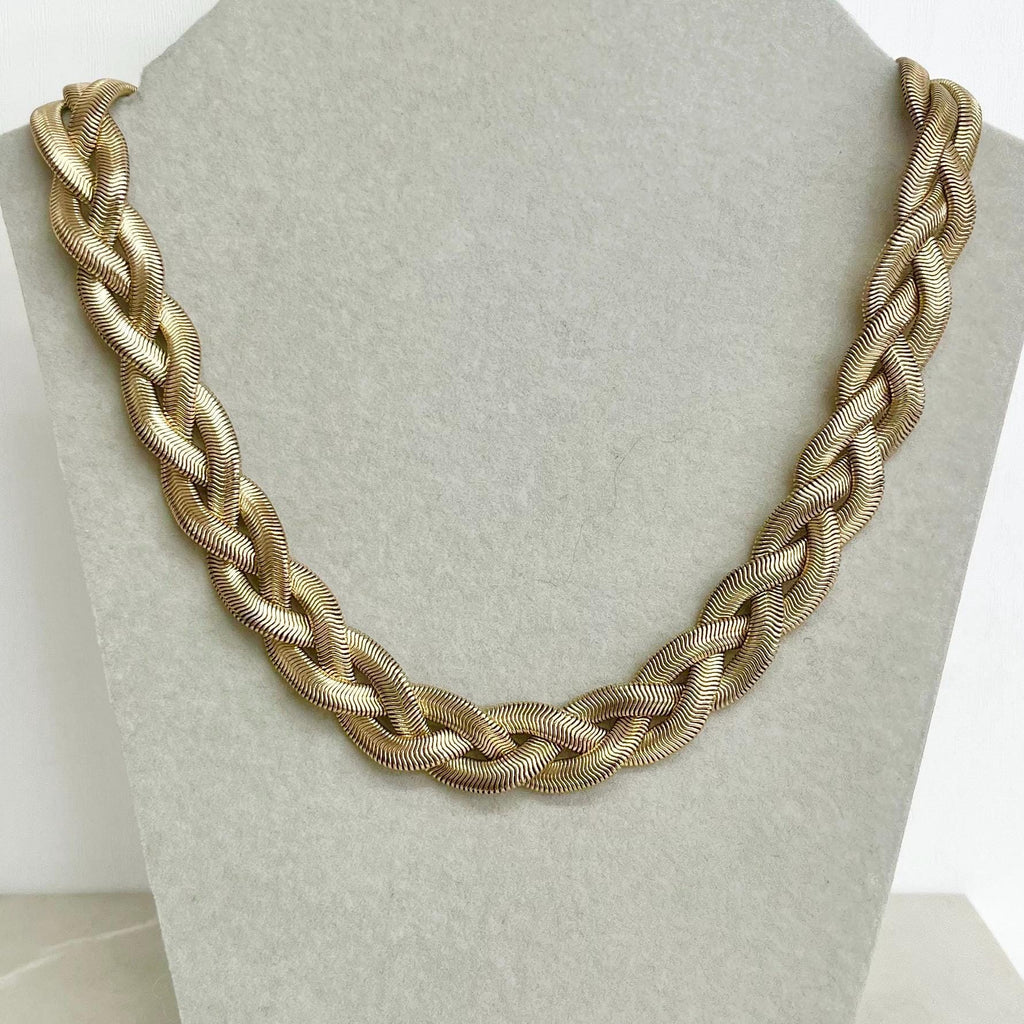 17” Gold Tone Chain :Three Strand Herringbone Flat Plait Chain Necklace 1970’s - 1980’s MillyOliverVintage