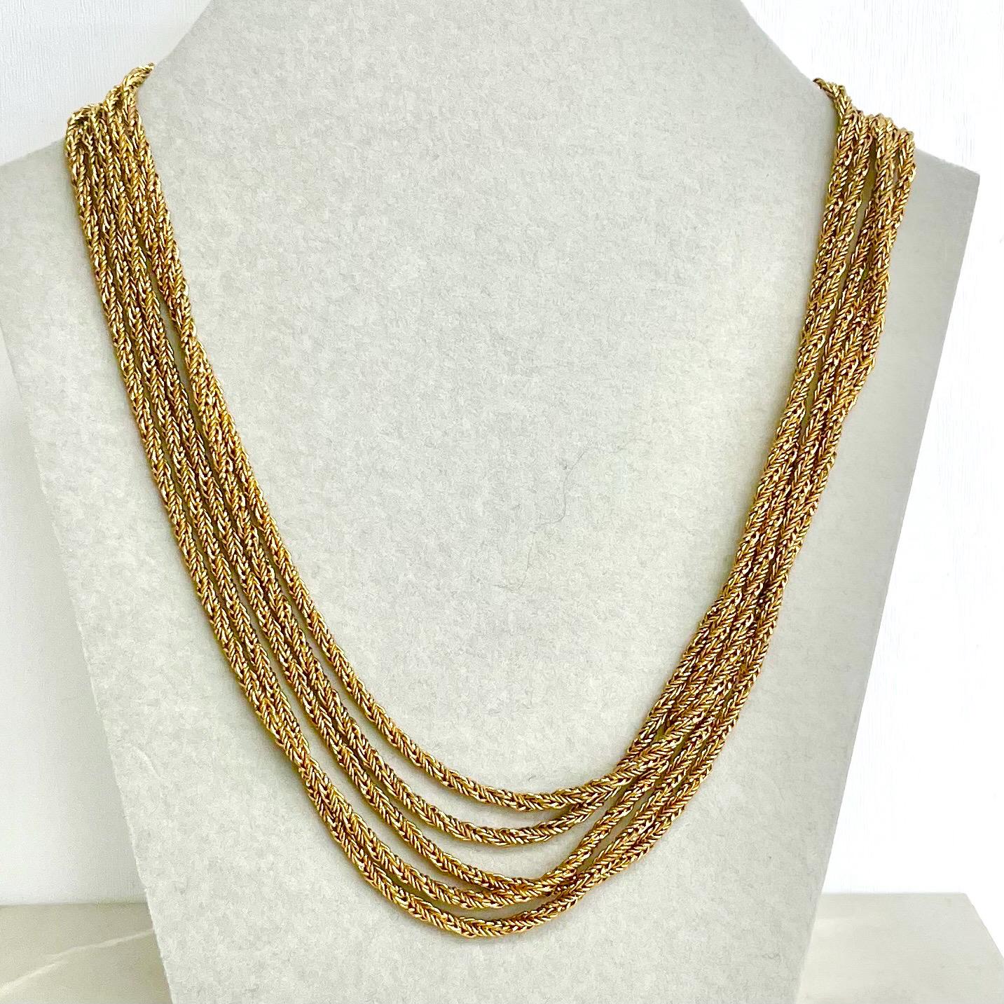 Vintage Five Strand Chain Necklace with a Box Clasp : 1960s-70s Gold Tone Grecian Style Jewellery MillyOliverVintage