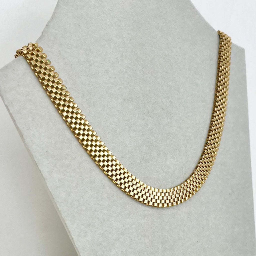 Vintage Gold Plate Flat Link Collar Necklace, 1980s Style, 18" Length MillyOliverVintage