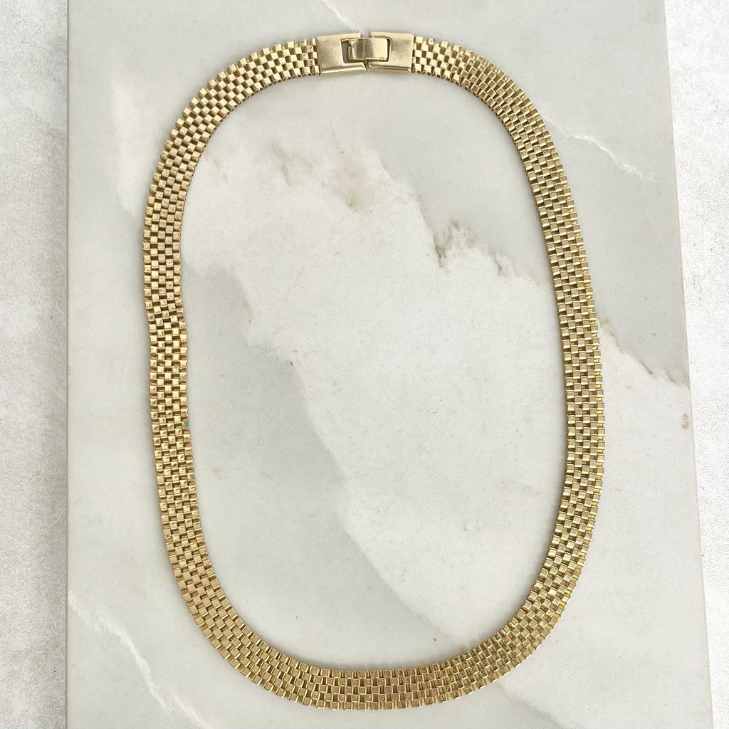 Vintage Gold Plate Flat Link Collar Necklace, 1980s Style, 18" Length MillyOliverVintage