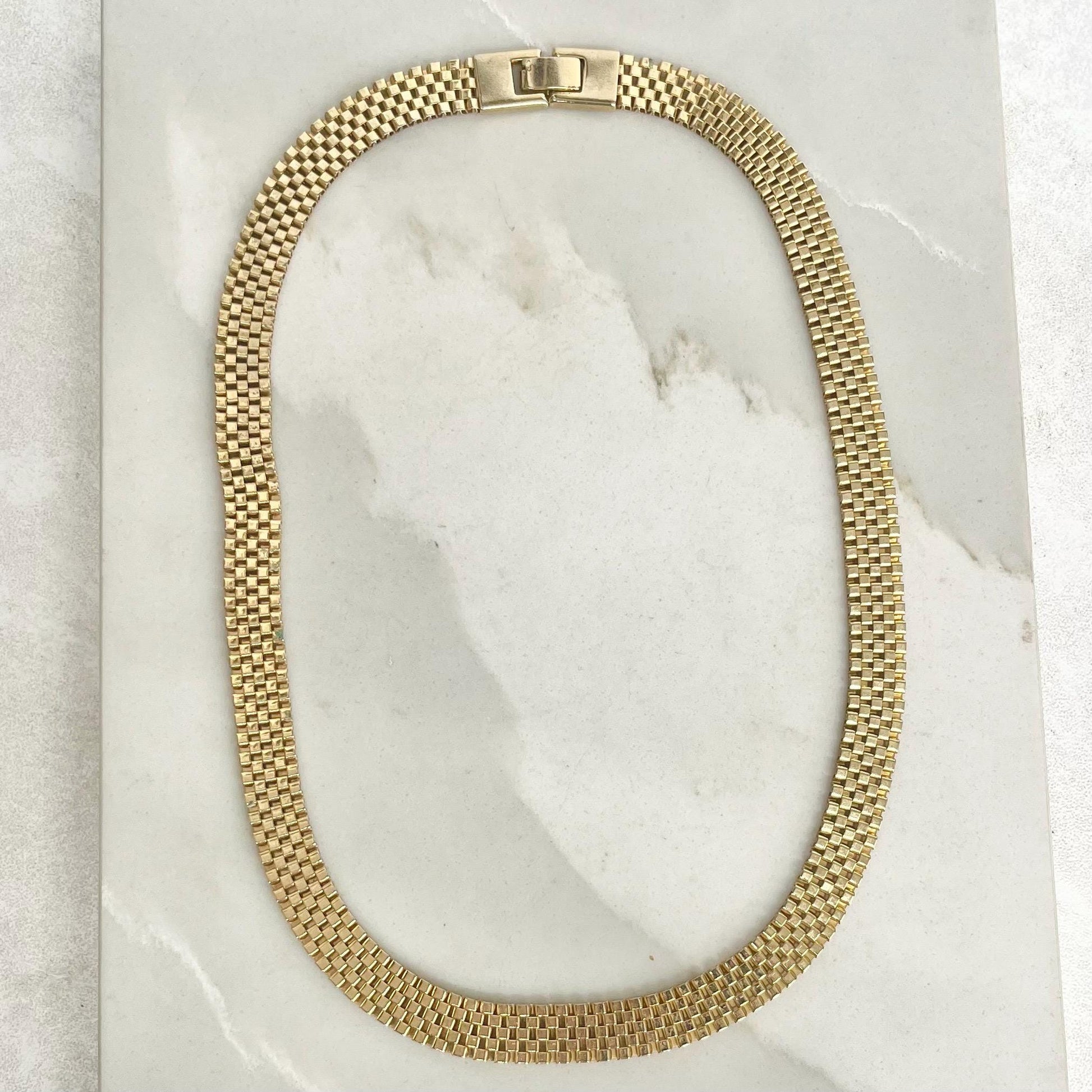 Vintage Gold Plate Flat Link Collar Necklace, 1980s Style, 18" Length MillyOliverVintage