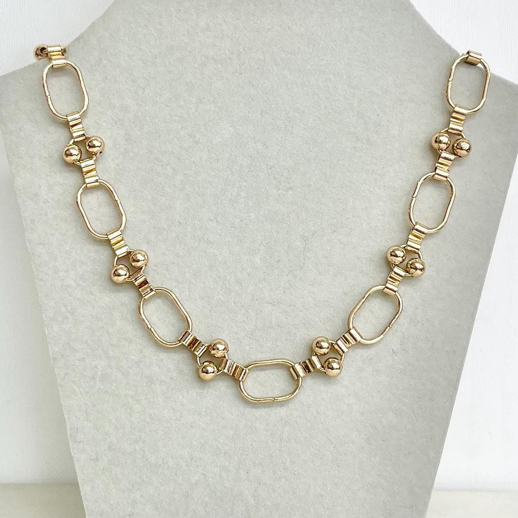Chain Collar Necklace : Vintage 1980’s with Unusual Gold Tone Oval and Ball Links 16” MillyOliverVintage