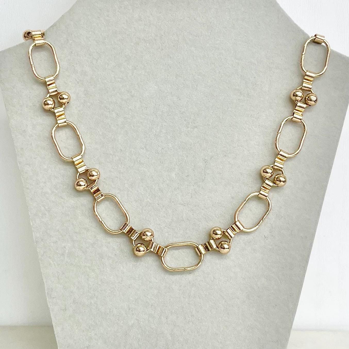 Chain Collar Necklace : Vintage 1980’s with Unusual Gold Tone Oval and Ball Links 16” MillyOliverVintage