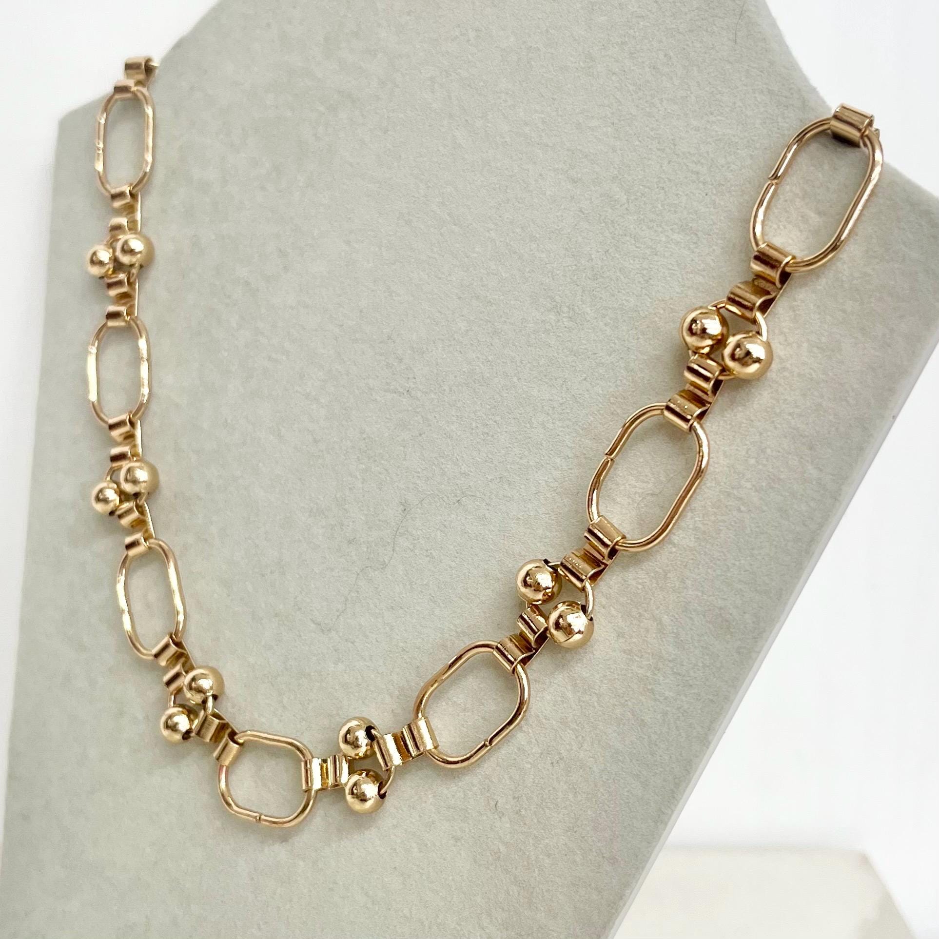 Chain Collar Necklace : Vintage 1980’s with Unusual Gold Tone Oval and Ball Links 16” MillyOliverVintage