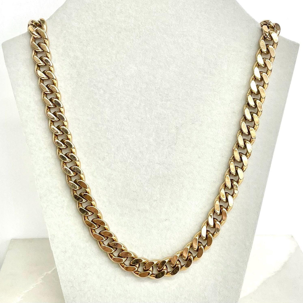 Heavy Gold Plate Flat Curb Link Collar Necklace with a Diamante Accents 19” Men’s or Women’s MillyOliverVintage