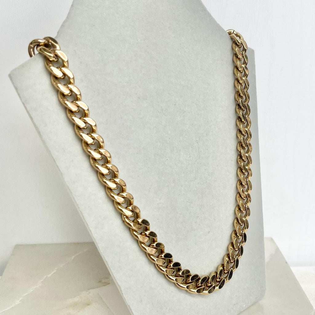 Heavy Gold Plate Flat Curb Link Collar Necklace with a Diamante Accents 19” Men’s or Women’s MillyOliverVintage