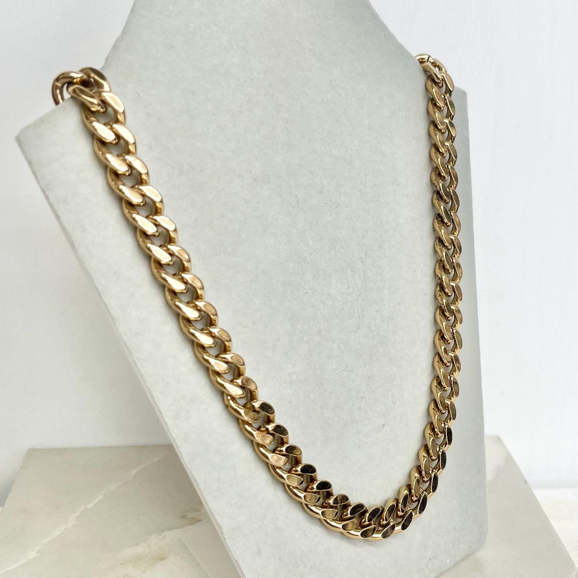 Heavy Gold Plate Flat Curb Link Collar Necklace with a Diamante Accents 19” Men’s or Women’s MillyOliverVintage