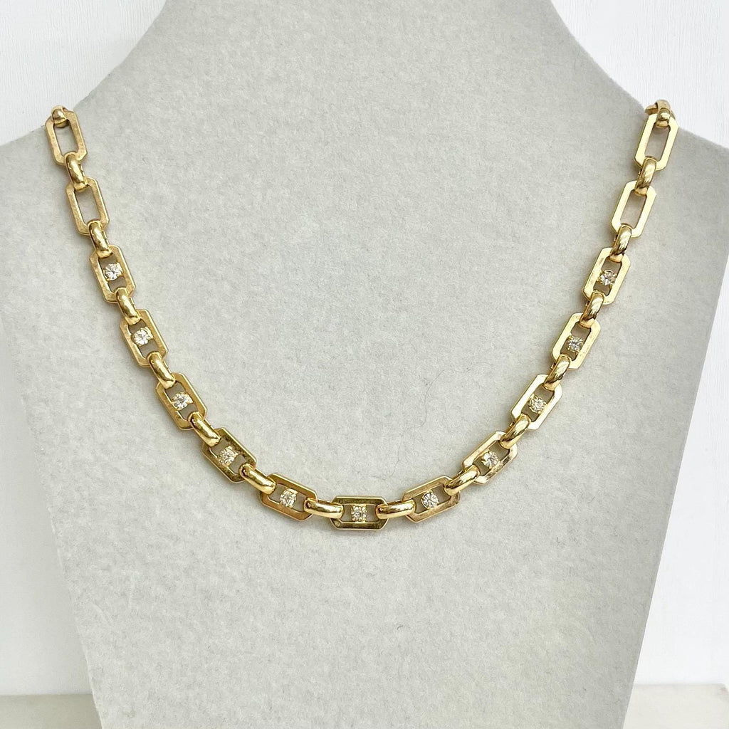 Fancy Chain Necklace : Vintage 1980’s 1990’s Set With Diamante Crystal Rhinestones Gold Plate 16” MillyOliverVintage