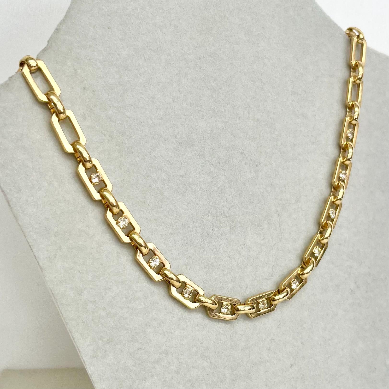 Fancy Chain Necklace : Vintage 1980’s 1990’s Set With Diamante Crystal Rhinestones Gold Plate 16” MillyOliverVintage
