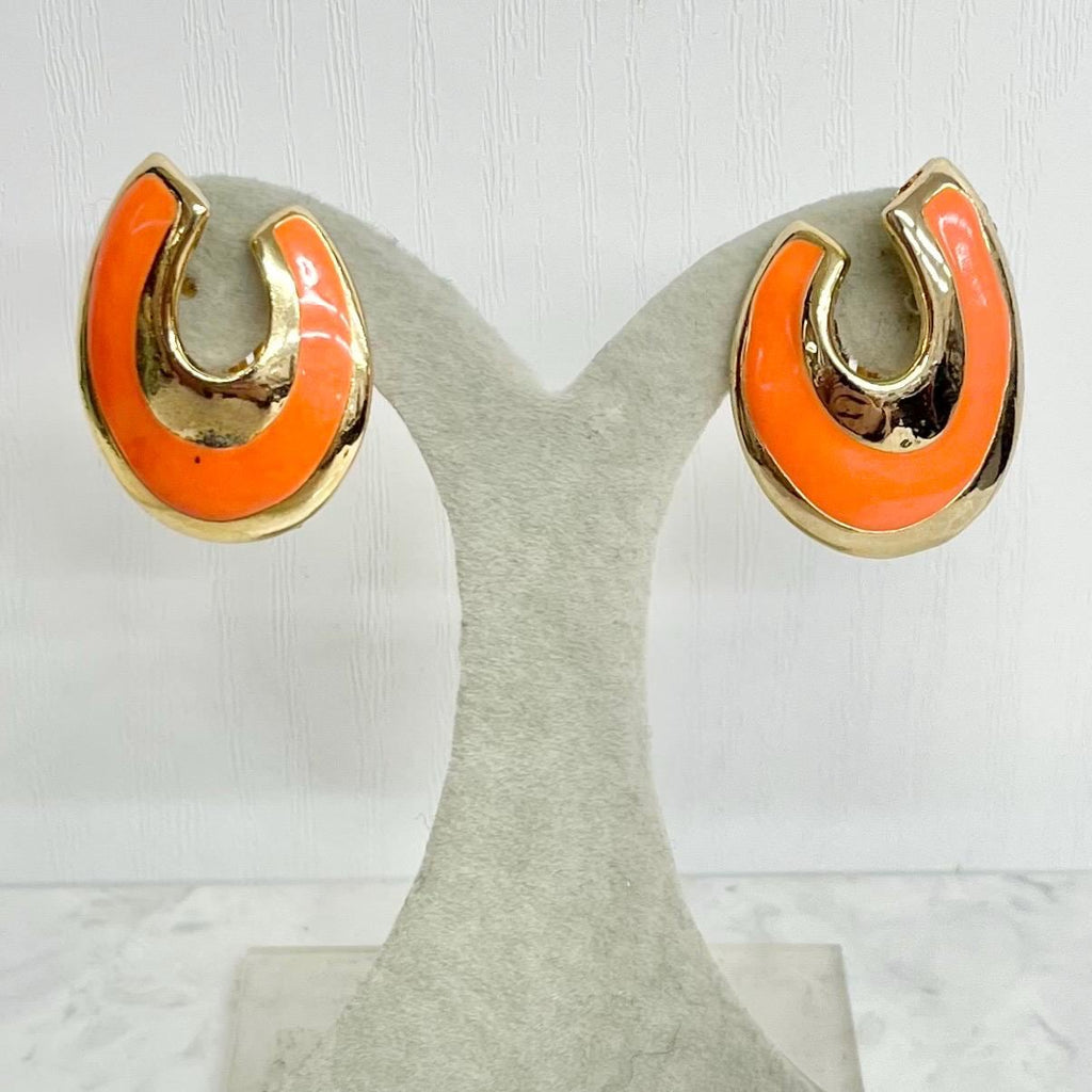 Orange Enamel Clip On Earrings Gold Plated - Vintage 1980’s MillyOliverVintage
