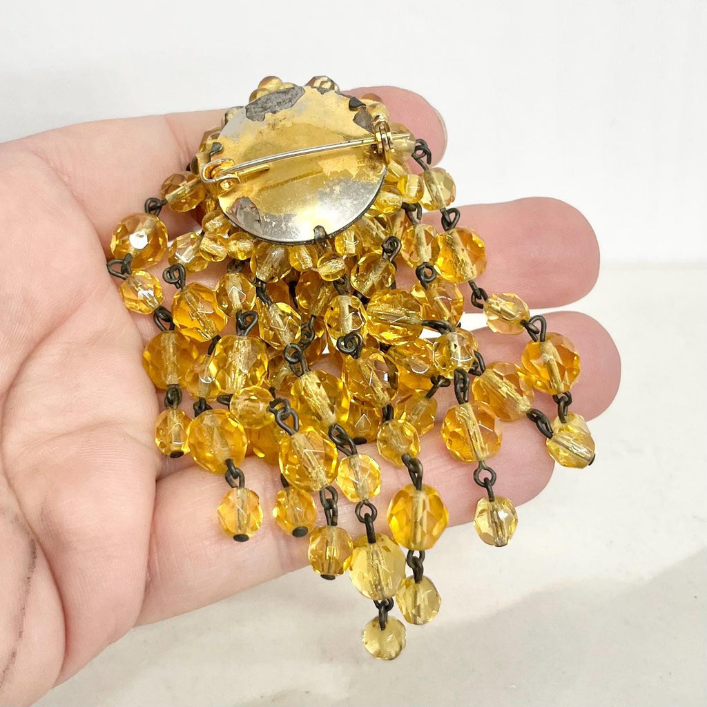 Golden Bead Cluster Drop Waterfall Brooch - Vintage Statement Jewellery MillyOliverVintage