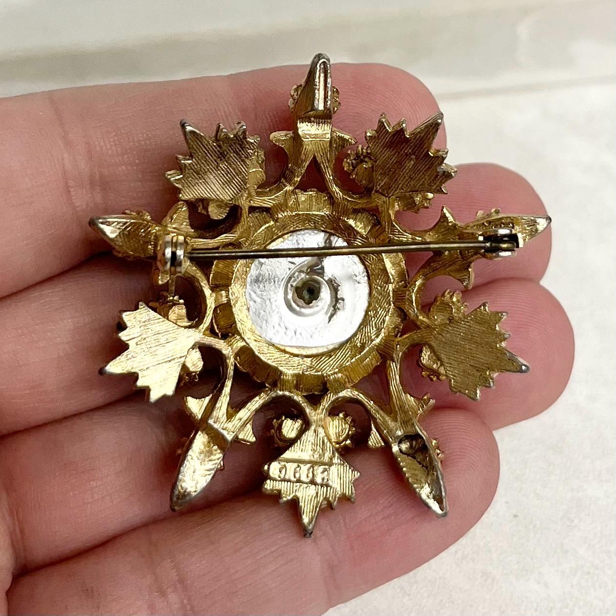 Victorian Style Brooch - Vintage with Faux Pearls and Red Crystals & Faux Turquoise in a Regal Gold Tone Setting Statement Jewellery MillyOliverVintage