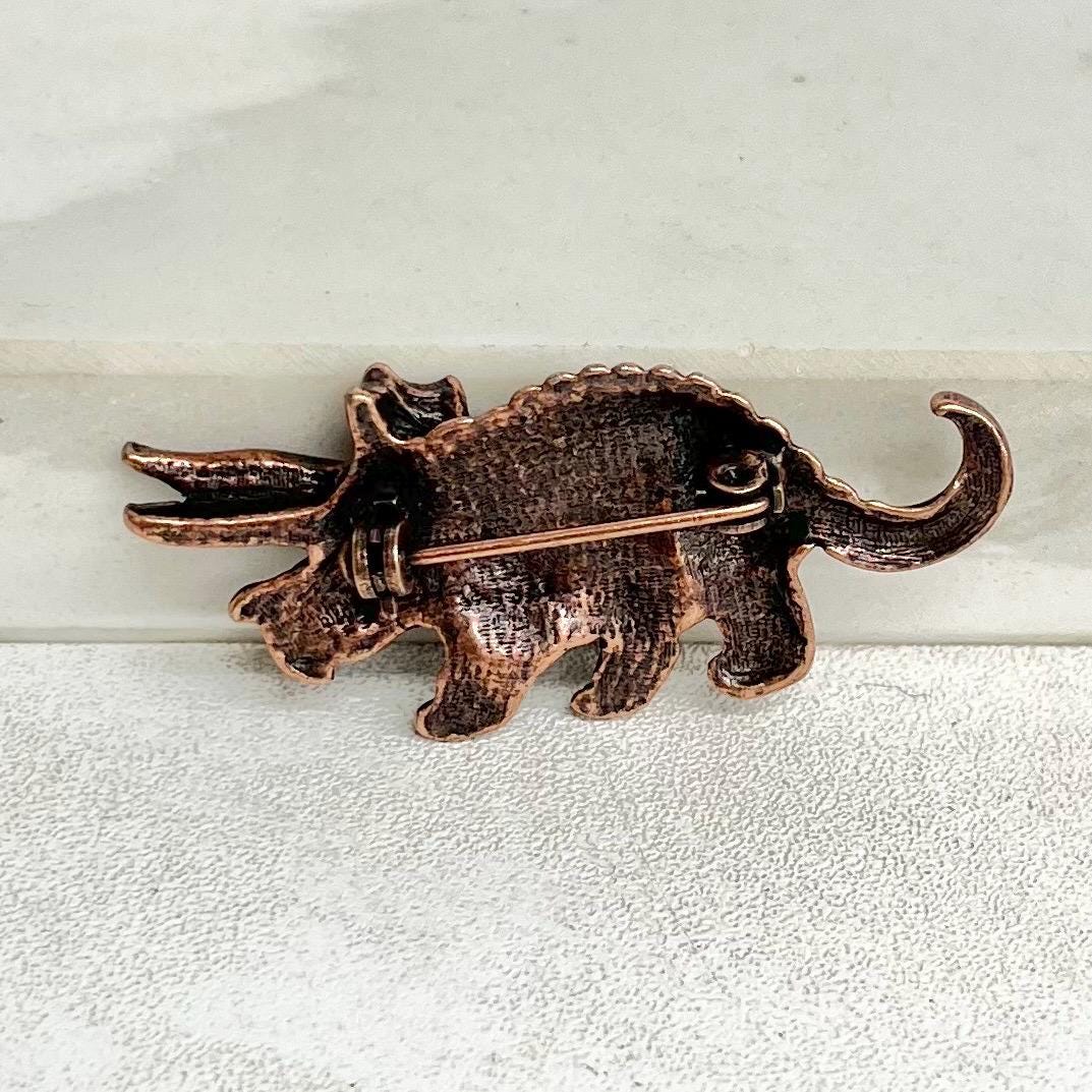 Triceratops Dinosaur Brooch - Vintage Copper Tone Metal MillyOliverVintage