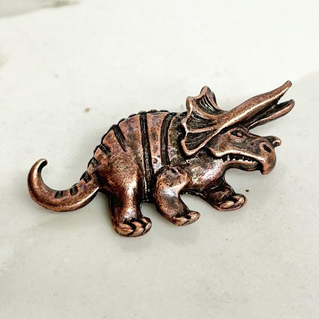 Triceratops Dinosaur Brooch - Vintage Copper Tone Metal MillyOliverVintage
