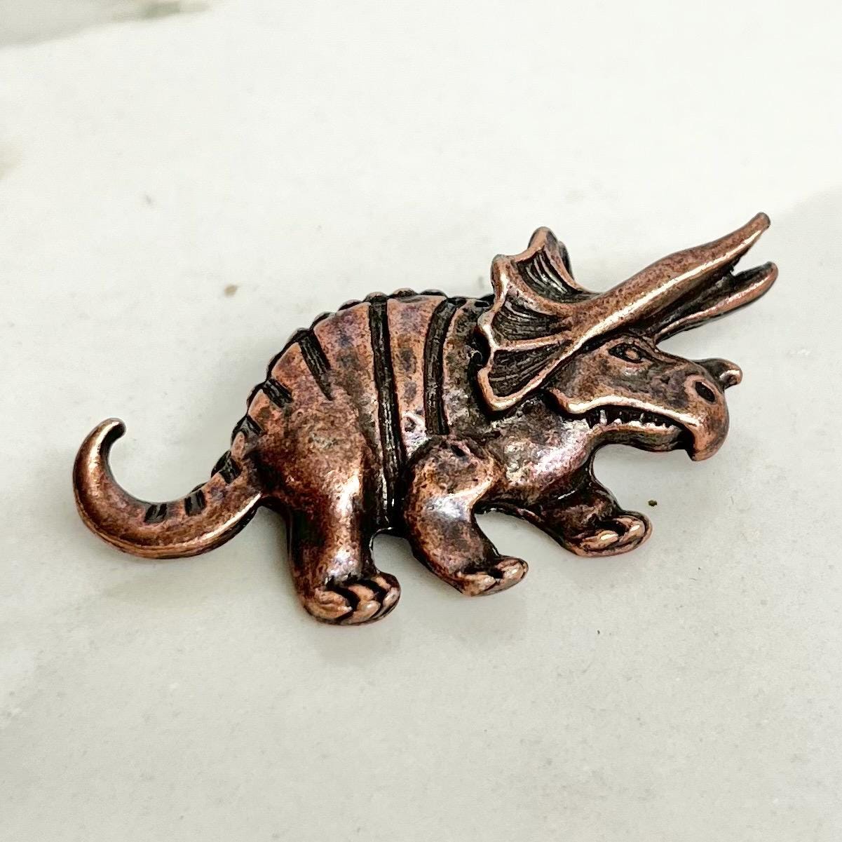 Triceratops Dinosaur Brooch - Vintage Copper Tone Metal MillyOliverVintage