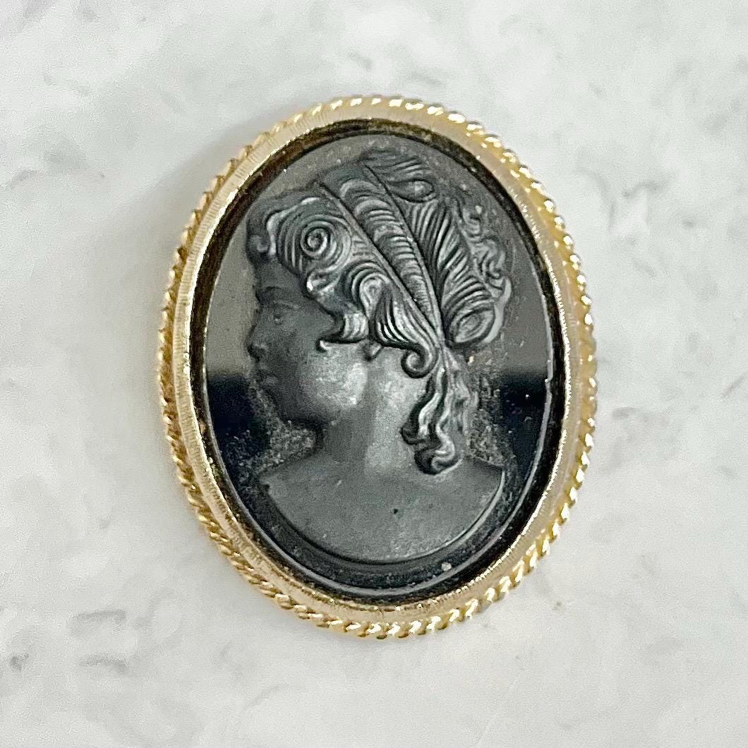 Victorian Style Mourning Cameo Brooch: Vintage Gold Tone MillyOliverVintage