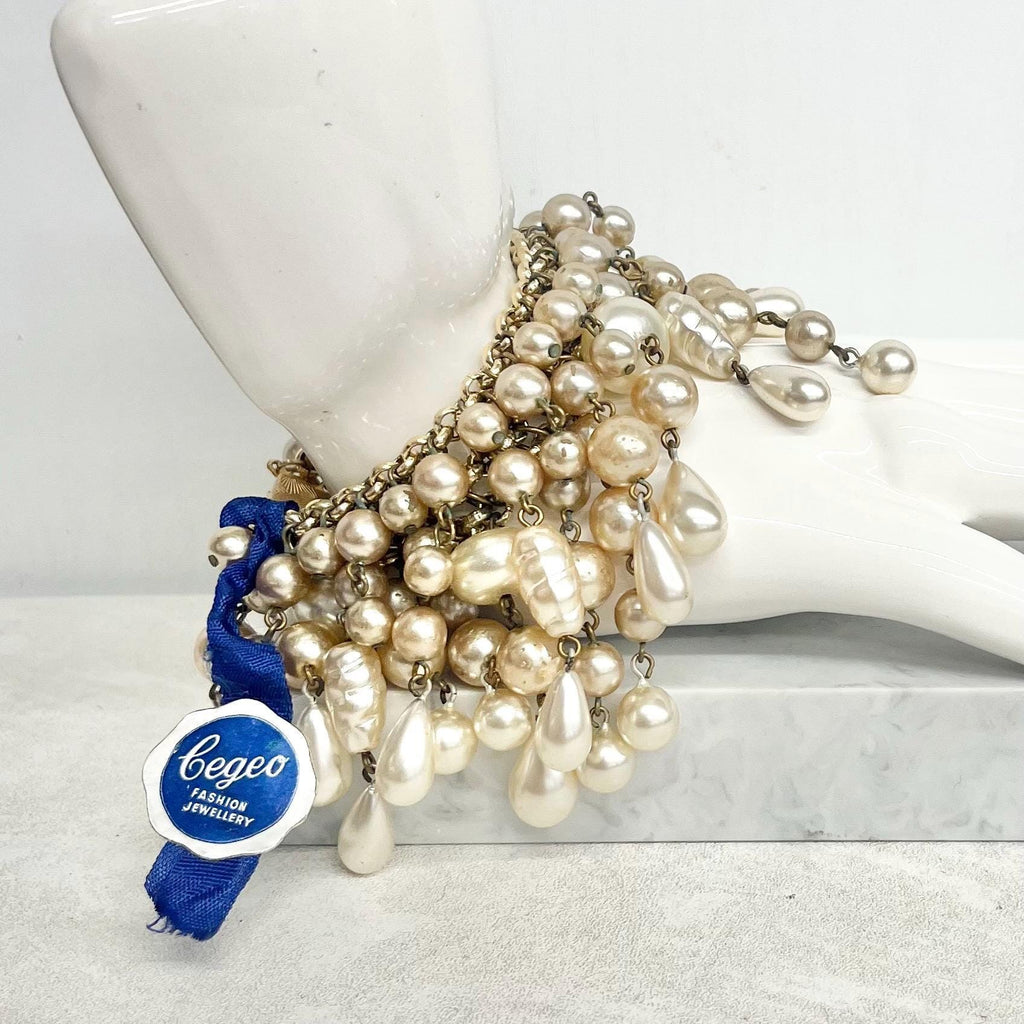 Cegeo Vintage Glass Pearl Cluster Drop Bracelet : Statement Beaded Costume Jewellery MillyOliverVintage