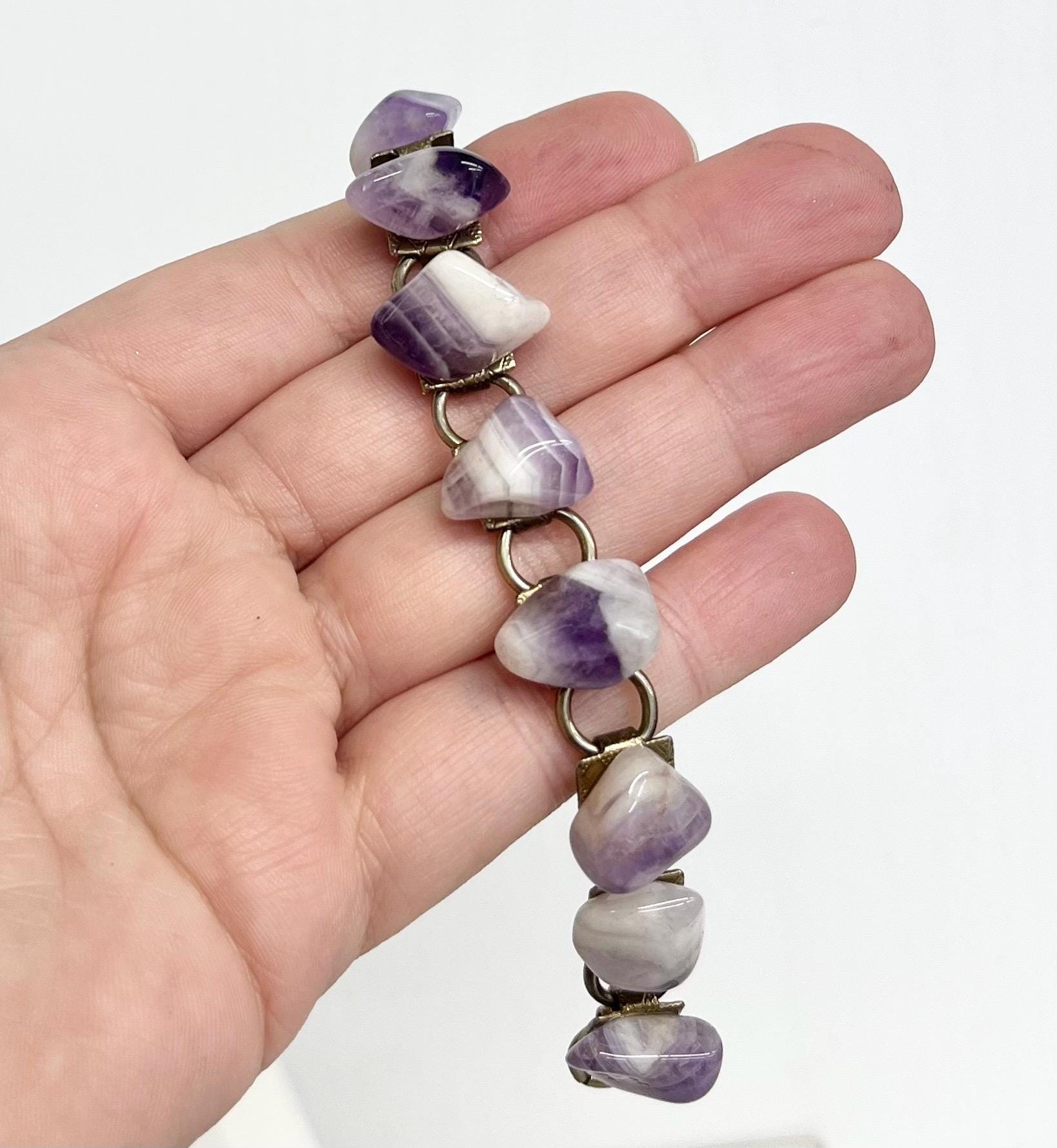 Amethyst Gold Tone 1970’s Vintage Stone Bracelet Semi Precious Costume Jewellery 7” MillyOliverVintage
