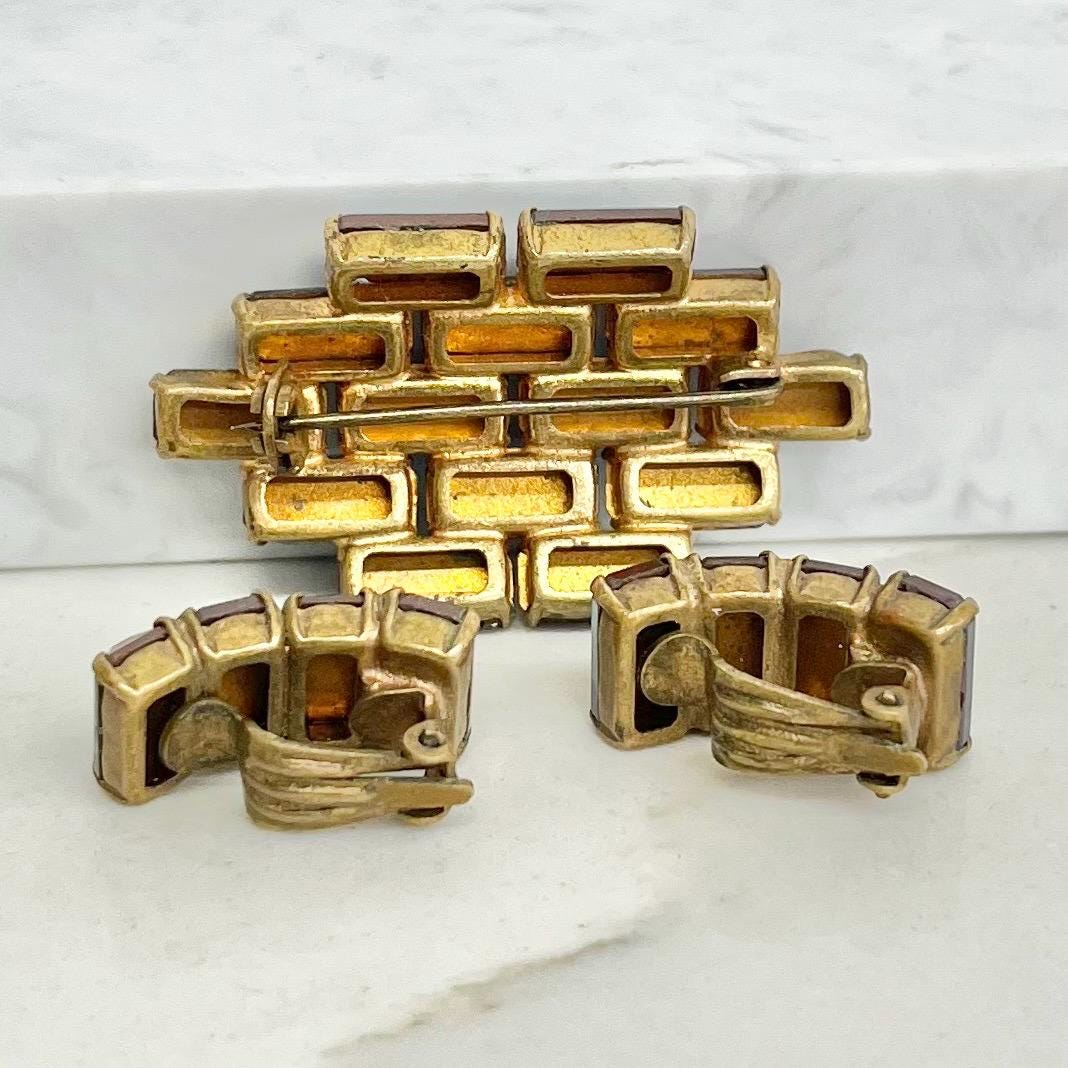 Vintage Saphiret Sappharine Brooch and Clip On Earrings Set : Art Deco Style 1950’s MillyOliverVintage