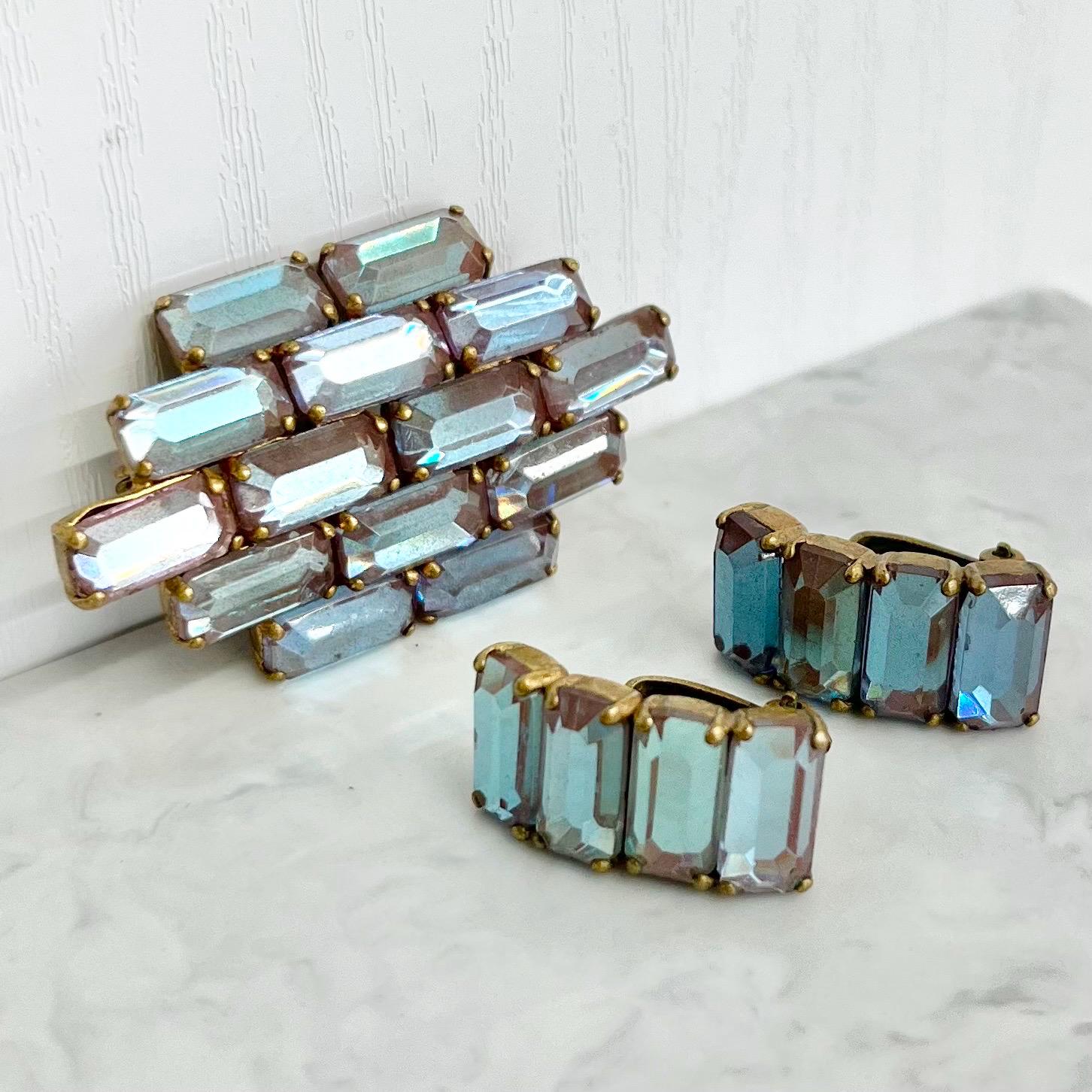 Vintage Saphiret Sappharine Brooch and Clip On Earrings Set : Art Deco Style 1950’s MillyOliverVintage