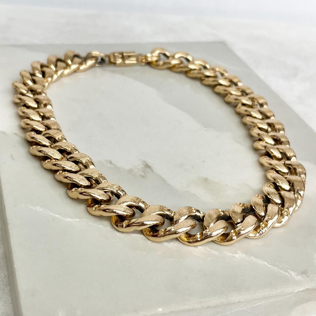 Vintage Flat Curb Chain Necklace 1970’s - 1980’s Gold Plated Chunky Textured 16” Long 15mm Wide MillyOliverVintage