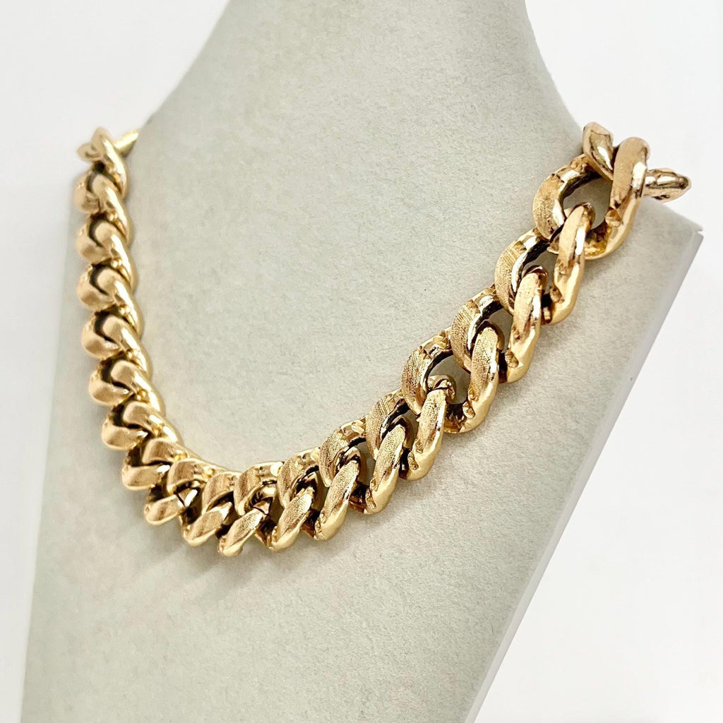 Vintage Flat Curb Chain Necklace 1970’s - 1980’s Gold Plated Chunky Textured 16” Long 15mm Wide MillyOliverVintage
