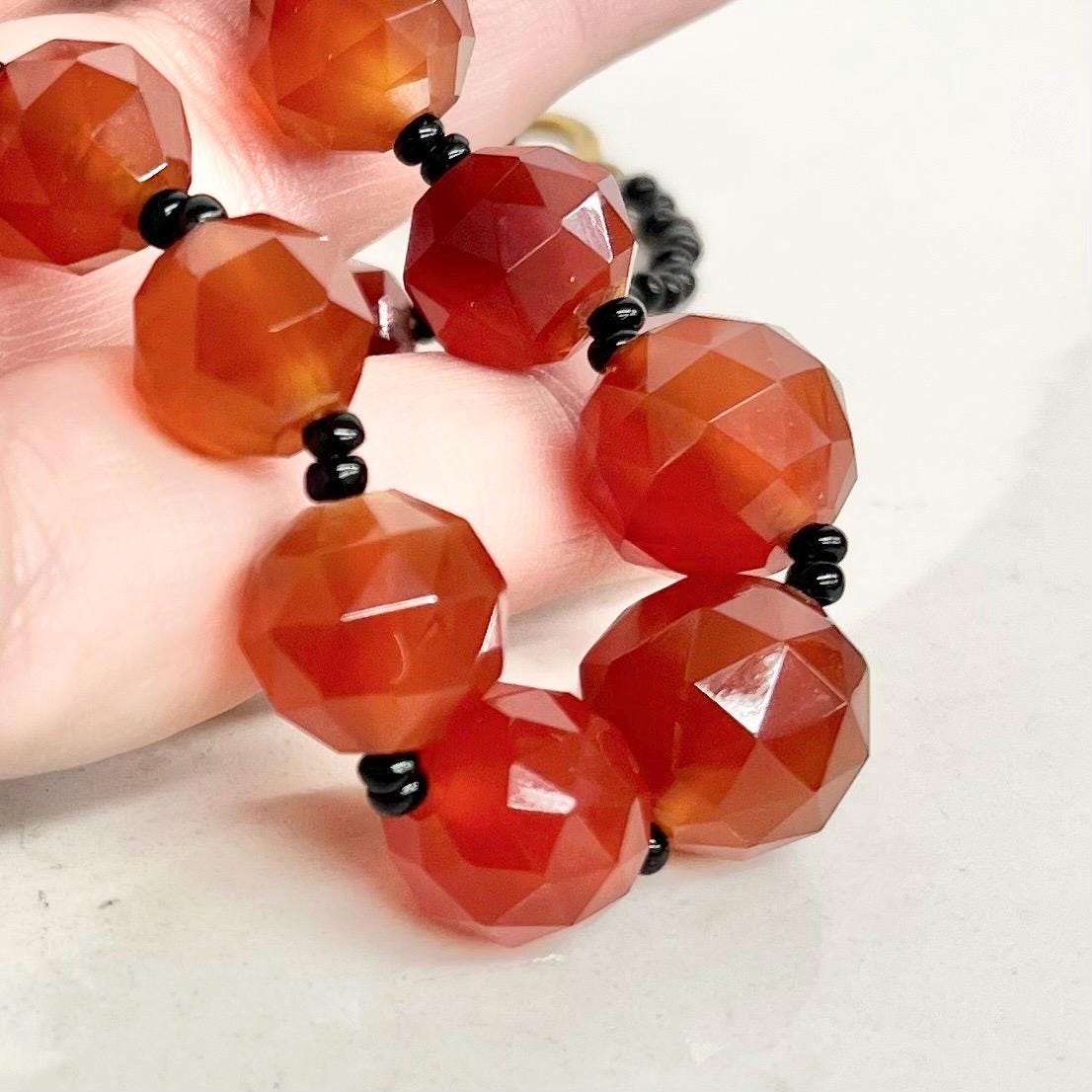 Antique Art Deco Unusual Rose Cut Orange Carnelian Bead Necklace Graduating Semi Precious Beads Long 19” MillyOliverVintage