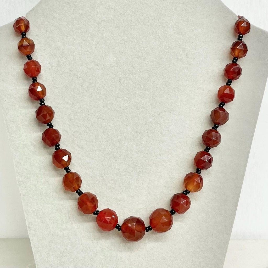 Antique Art Deco Unusual Rose Cut Orange Carnelian Bead Necklace Graduating Semi Precious Beads Long 19” MillyOliverVintage