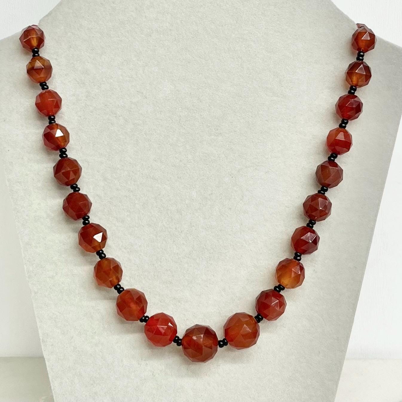 Antique Art Deco Unusual Rose Cut Orange Carnelian Bead Necklace Graduating Semi Precious Beads Long 19” MillyOliverVintage