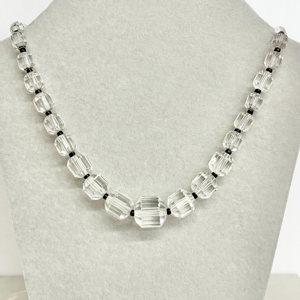 Art Deco 1930’s Clear Glass Graduated Barrel Beaded Necklace Excellent Quality Beads Vintage Jewellery 16” Long MillyOliverVintage